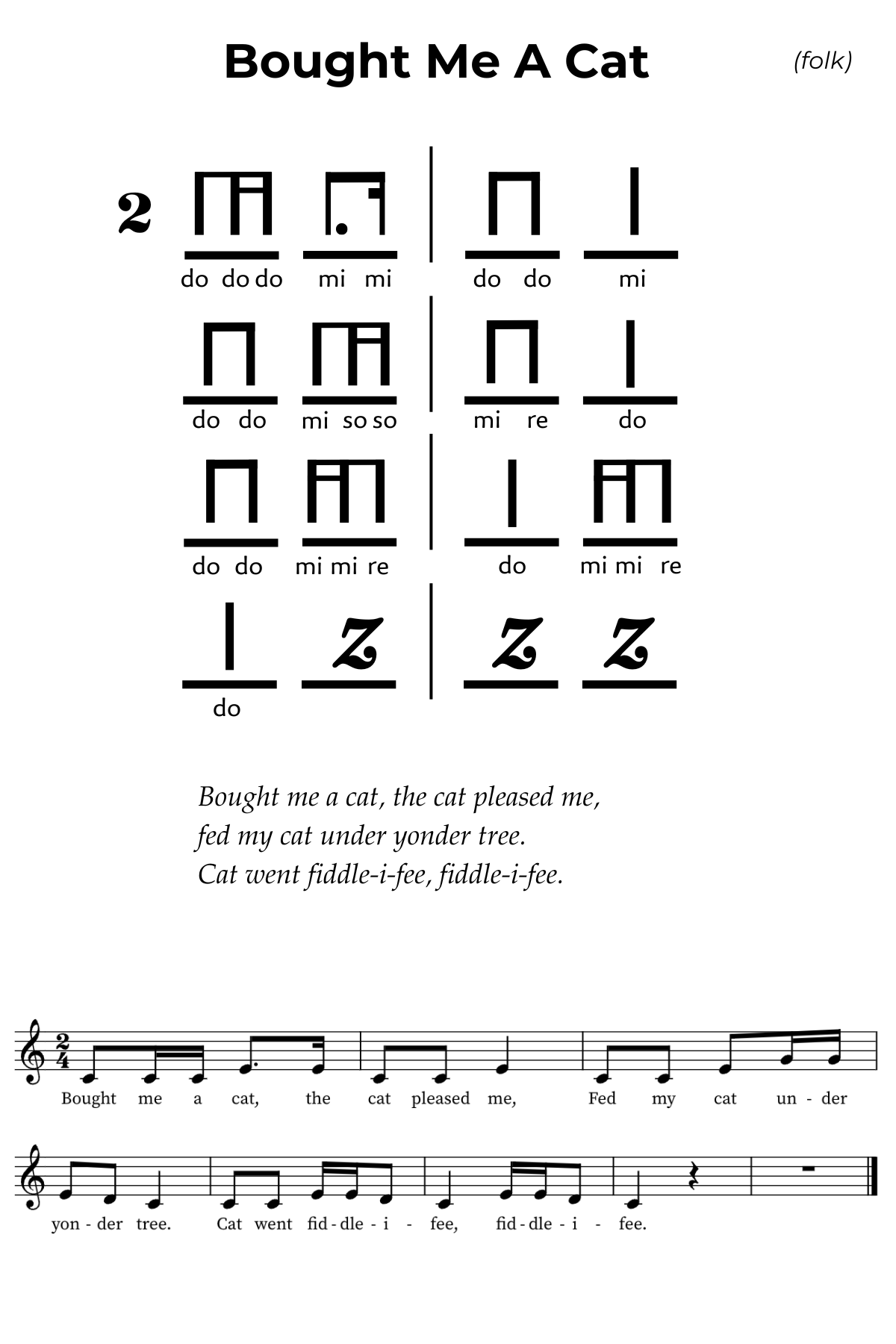 Bought Me a Cat in do-re-mi-so solfa